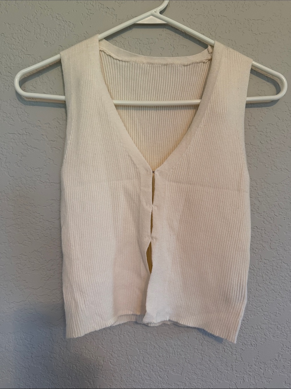 SHEIN Cream Ribbed V-Neck Button-Front Tank Top